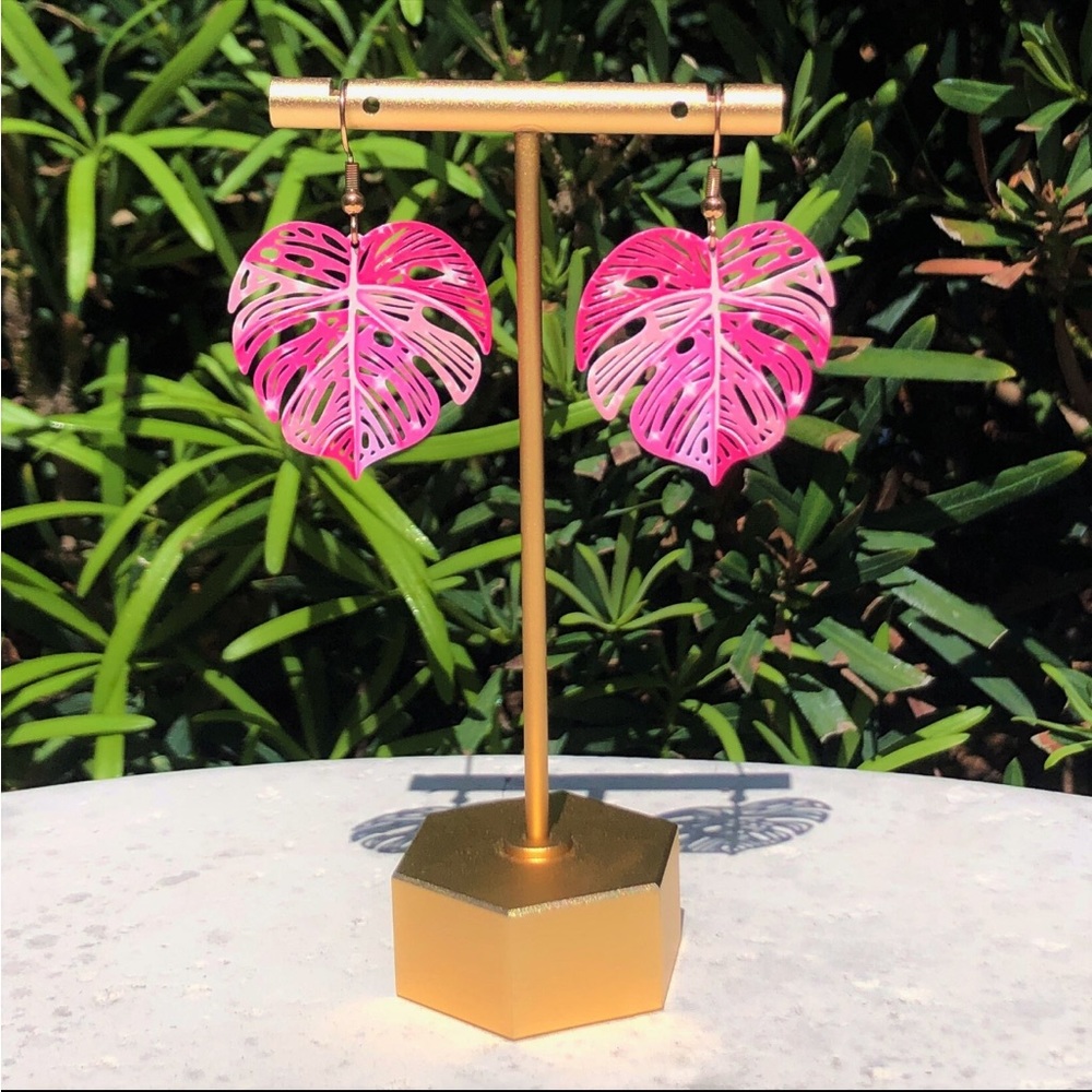 M4 - Pink Palm Leaf Earrings